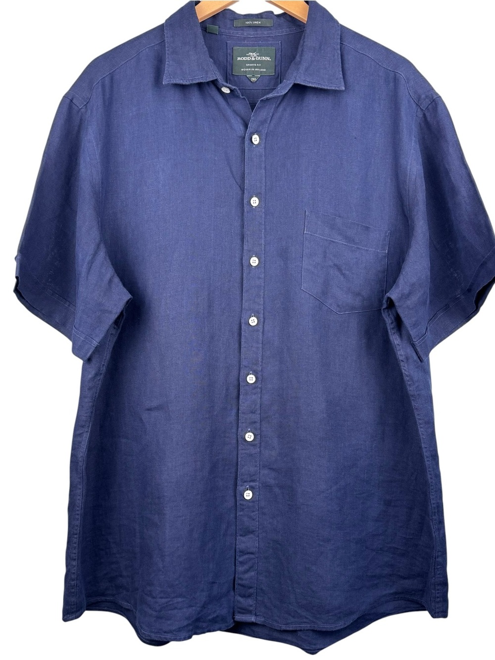 Rodd & Gunn 100% Linen Button Down Shirt Mens 2XL Blue Short Sleeve